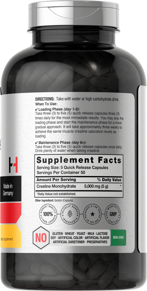 German Creatine Monohydrate 5000mg | 250 Capsules